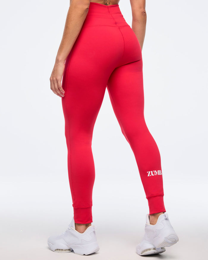 Cherry # Zumba Haus High Waisted Ankle Leggings With Drawcord - Red