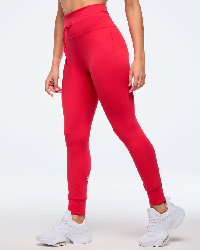 Cherry # Zumba Haus High Waisted Ankle Leggings With Drawcord - Red