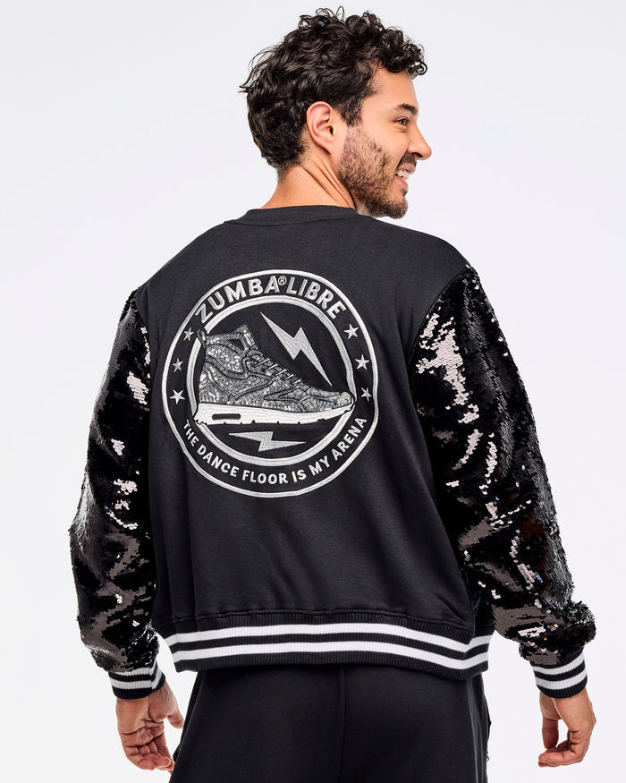 Bold Black # Zumba Libre Bomber Jacket With Sequin Sleeves