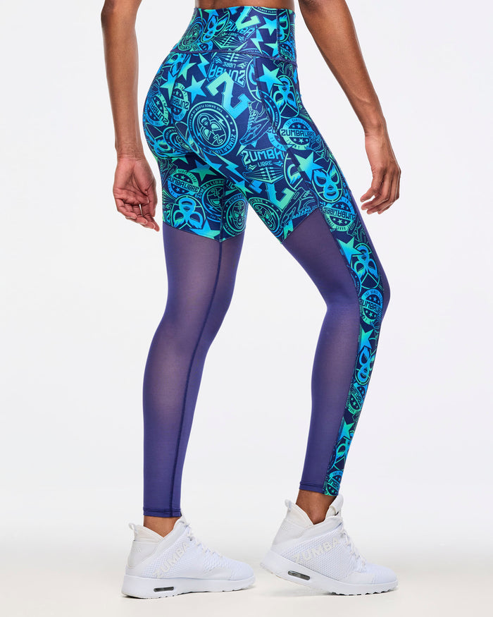 Blue/Green # Zumba Libre High Waisted Ankle Legging With Mesh Inserts