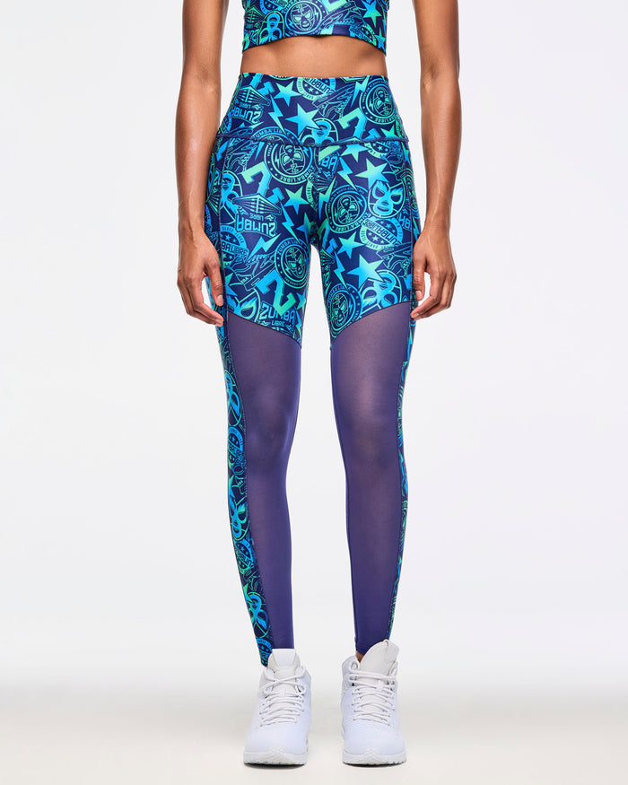 Blue/Green # Zumba Libre High Waisted Ankle Legging With Mesh Inserts