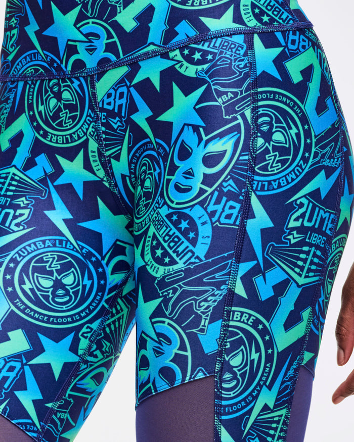 Blue/Green # Zumba Libre High Waisted Ankle Legging With Mesh Inserts