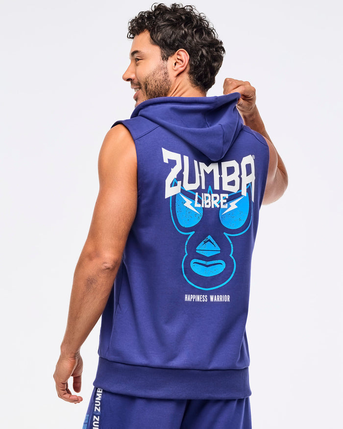 Soft Navy # Zumba Libre Men's Sleeveless Zip-Up Hoodie