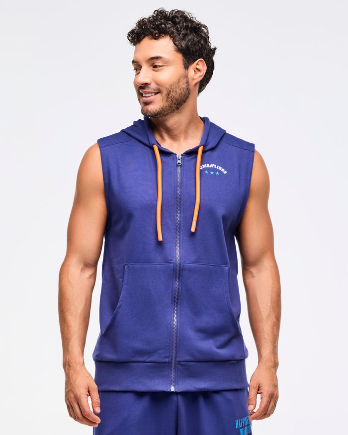 Soft Navy # Zumba Libre Men's Sleeveless Zip-Up Hoodie