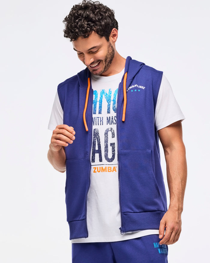 Soft Navy # Zumba Libre Men's Sleeveless Zip-Up Hoodie