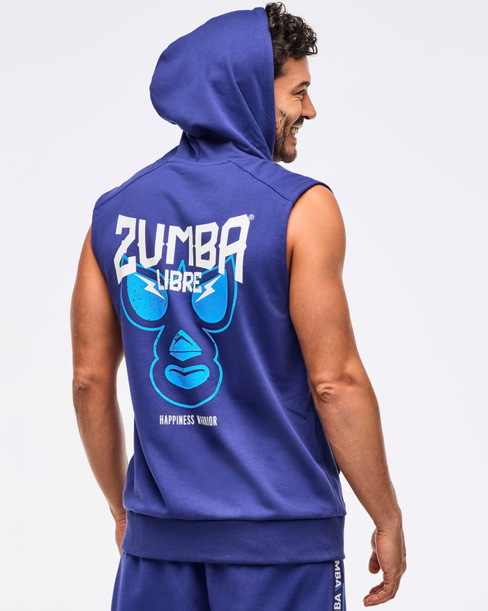 Soft Navy # Zumba Libre Men's Sleeveless Zip-Up Hoodie