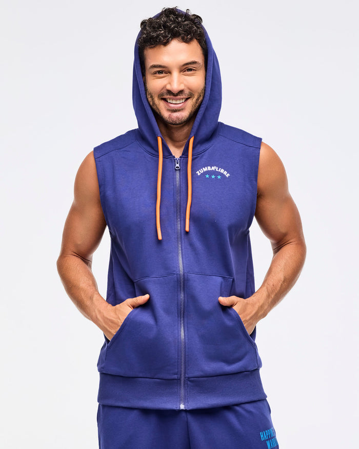 Soft Navy # Zumba Libre Men's Sleeveless Zip-Up Hoodie