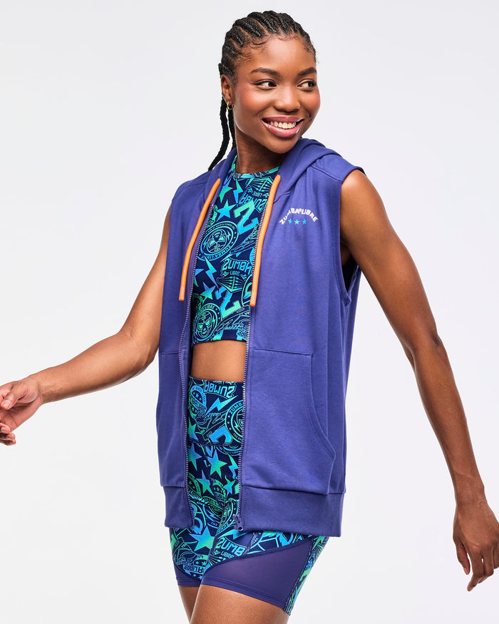 Soft Navy # Zumba Libre Men's Sleeveless Zip-Up Hoodie