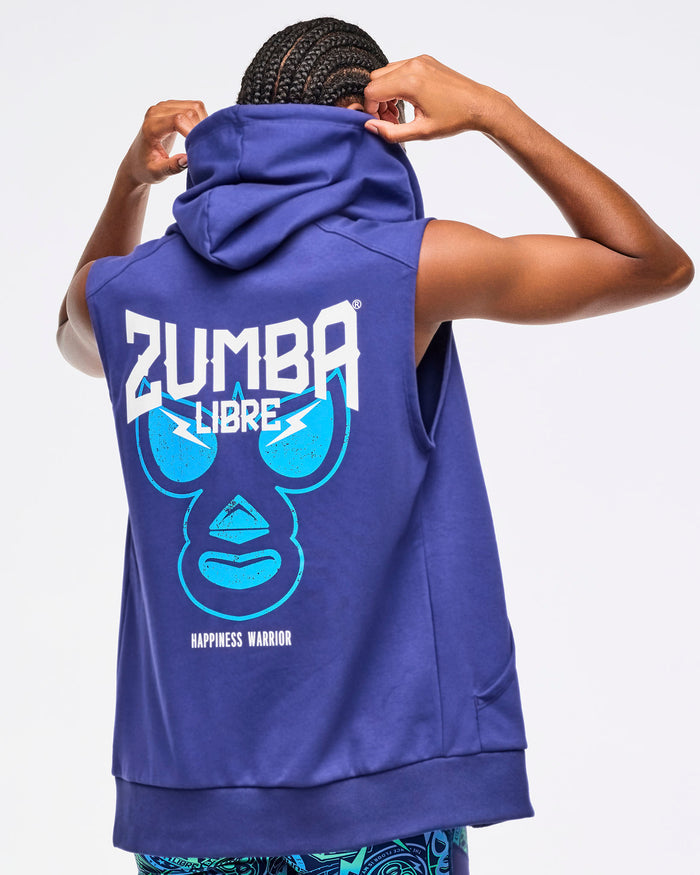 Soft Navy # Zumba Libre Men's Sleeveless Zip-Up Hoodie