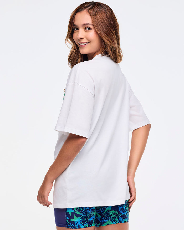 Wear It Out White # Zumba Libre Oversized Drop Shoulder Tee