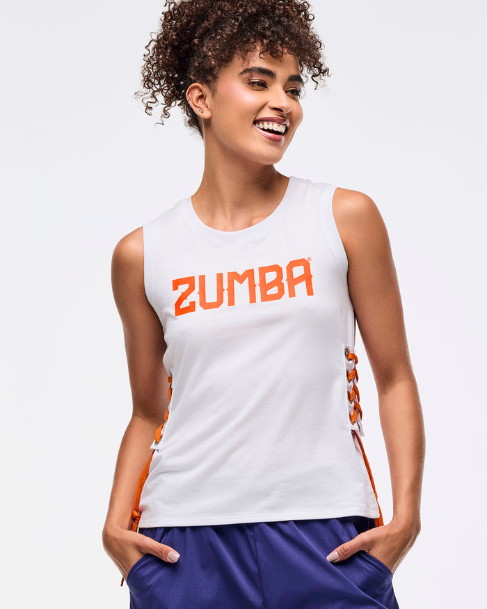 Wear It Out White # Zumba Libre Tank With Lace Up Detail