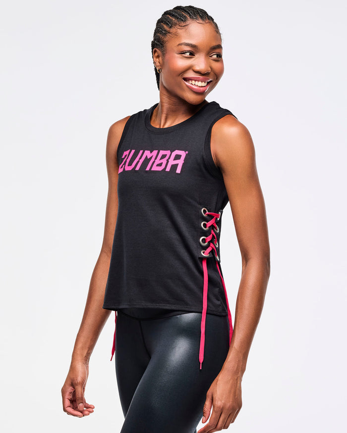 Bold Black # Zumba Libre Tank With Lace Up Detail