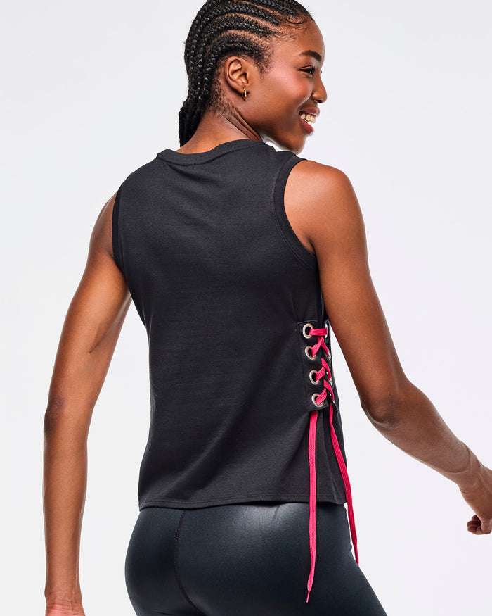 Bold Black # Zumba Libre Tank With Lace Up Detail