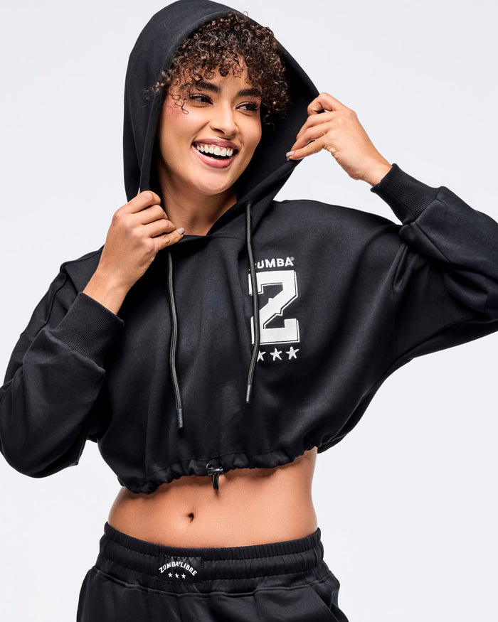 Bold Black # Zumba Libre Ultra Crop Pullover Hoodie