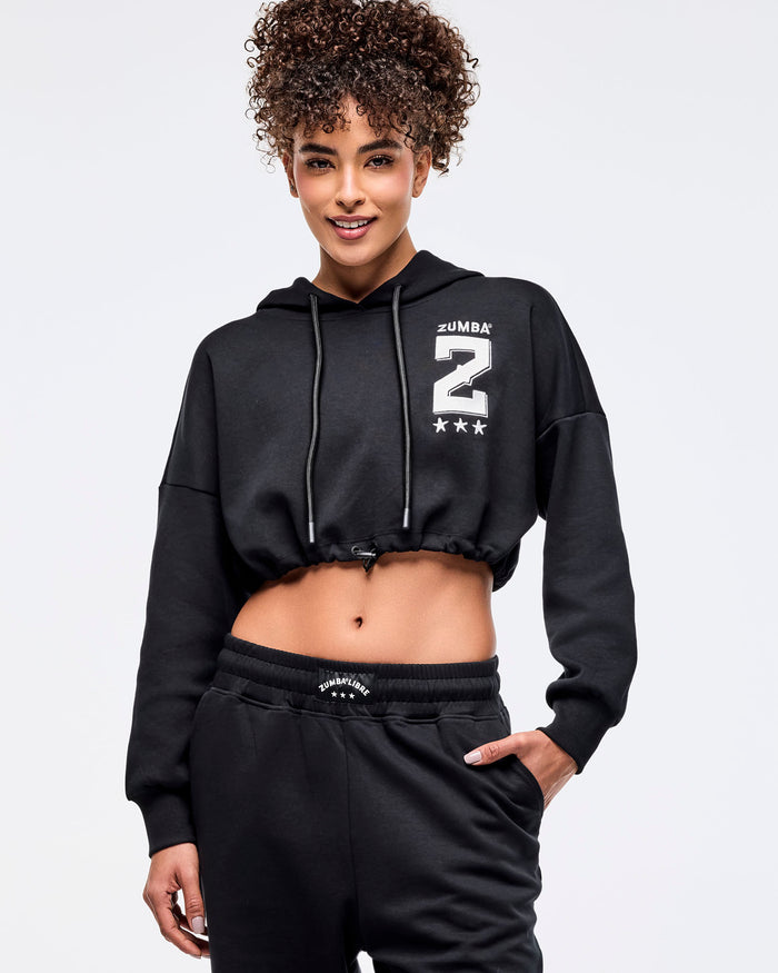 Bold Black # Zumba Libre Ultra Crop Pullover Hoodie