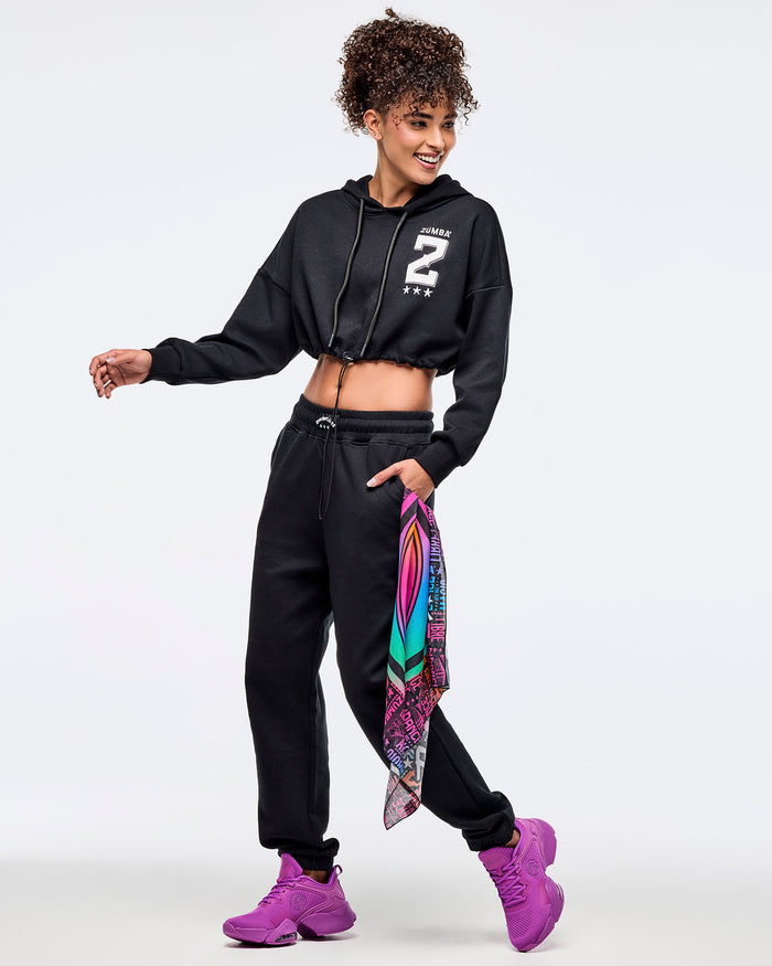 Bold Black # Zumba Libre Ultra Crop Pullover Hoodie