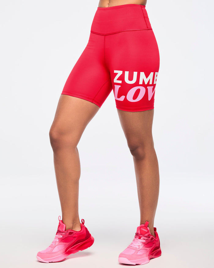 Cherry # Zumba Love High Waisted Biker Shorts - Cherry