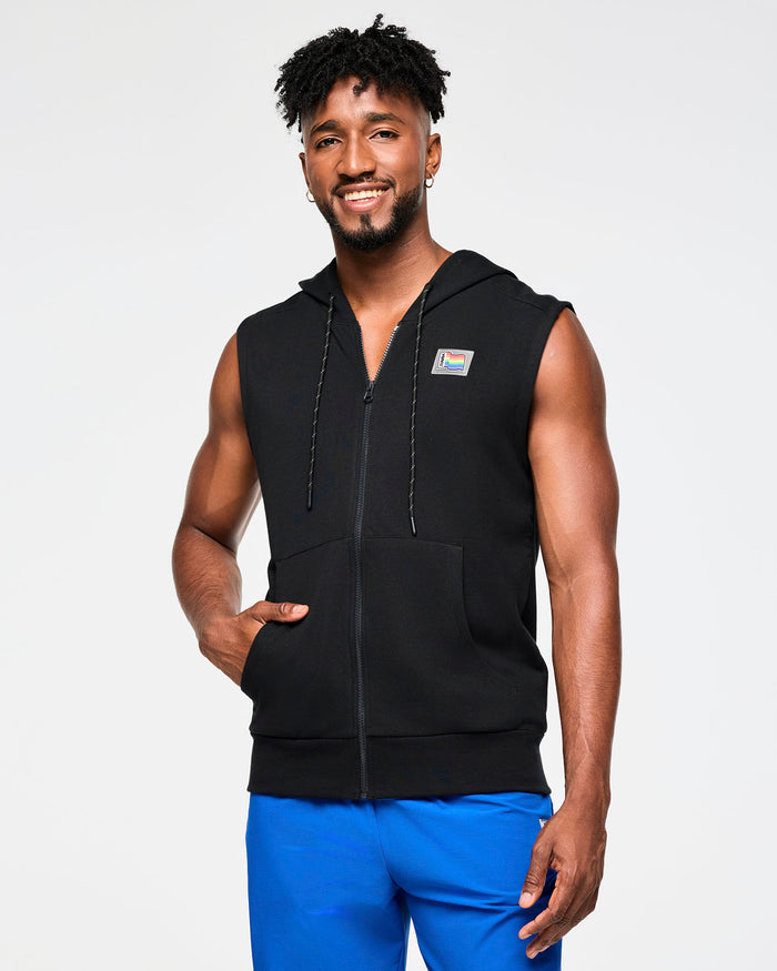 Bold Black # Zumba Men's Sleeveless Zip Up Hoodie