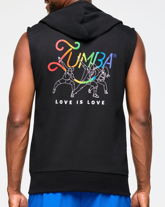 Bold Black # Zumba Men's Sleeveless Zip Up Hoodie