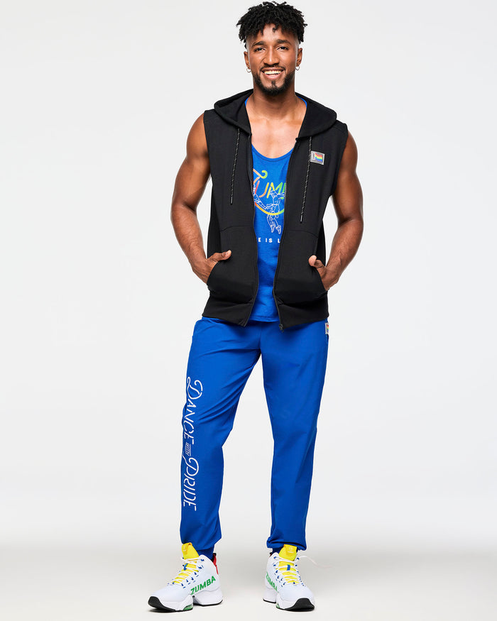 Bold Black # Zumba Men's Sleeveless Zip Up Hoodie