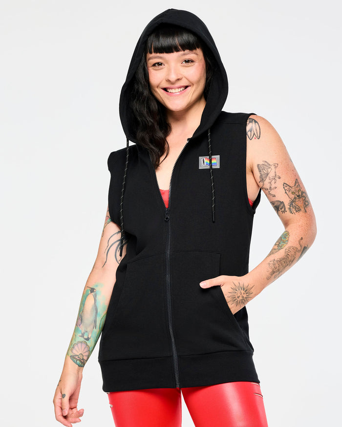 Bold Black # Zumba Men's Sleeveless Zip Up Hoodie