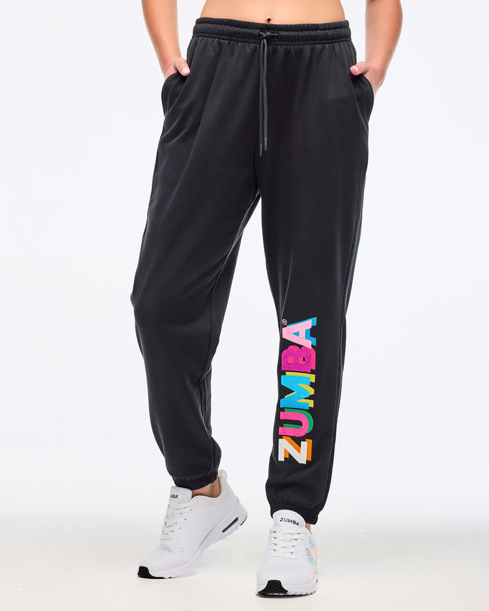 Bold Black # Zumba Multicolor Logo Slouch Sweatpants