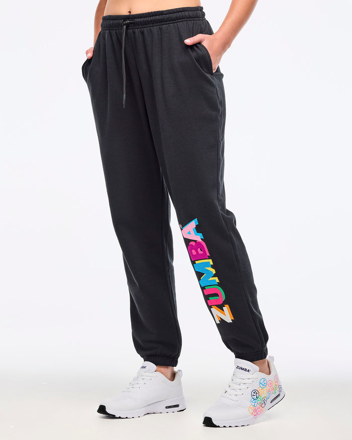Bold Black # Zumba Multicolor Logo Slouch Sweatpants
