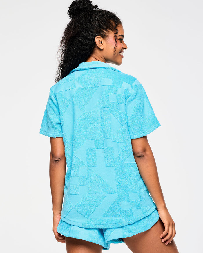 All Out Aqua # Zumba Rays Terry Button Down