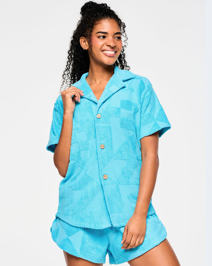 All Out Aqua # Zumba Rays Terry Button Down