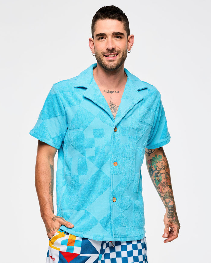All Out Aqua # Zumba Rays Terry Button Down