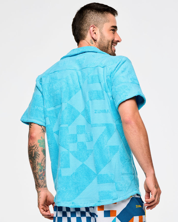 All Out Aqua # Zumba Rays Terry Button Down